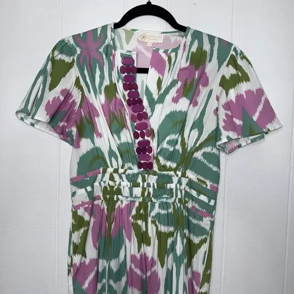 Sheridan French Women’s Eloise Maxi Dress Tulip Okay Print Teal Pink Size Small - Picture 4 of 10